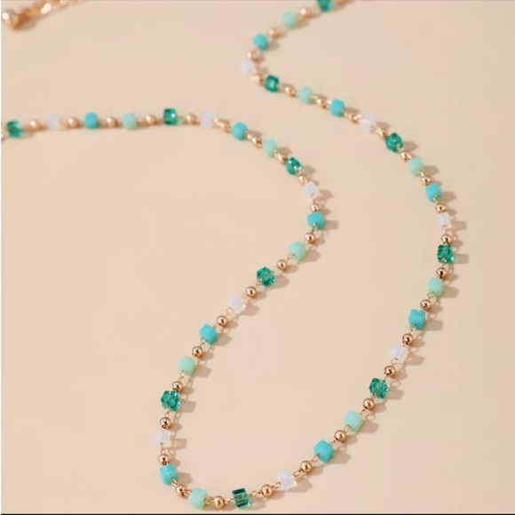 Gold Necklace and Blue Emerald Pearls For Women - Picture 6 of 6